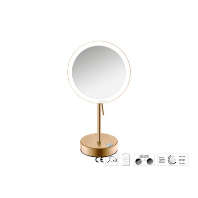 Επικαθήμενος Μεγεθυντικός Καθρέπτης x3 με LED με μπαταρίες Ø20xD12xΗ36.5cm PVD Warm Bronze Brushed Sanco LED Cosmetic mirrors MRLED-903-PVD-01BR