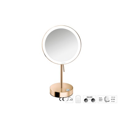 Επικαθήμενος Μεγεθυντικός Καθρέπτης x3 με LED με μπαταρίες Ø20xD12xΗ36.5cm PVD Warm Bronze Polished Sanco LED Cosmetic mirrors MRLED-903-PVD-01PL