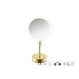 Επικαθήμενος Μεγεθυντικός Καθρέπτης x3 με LED με μπαταρίες Ø20xD12xΗ36.5cm PVD Golden Brass Brushed Sanco LED Cosmetic mirrors MRLED-903-PVD-02BR