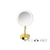 Επικαθήμενος Μεγεθυντικός Καθρέπτης x3 με LED με μπαταρίες Ø20xD12xΗ36.5cm PVD Golden Brass Polished Sanco LED Cosmetic mirrors MRLED-903-PVD-02PL