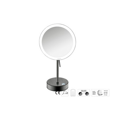 Επικαθήμενος Μεγεθυντικός Καθρέπτης x3 με LED με μπαταρίες Ø20xD12xΗ36.5cm PVD Gun Metal Brushed Sanco LED Cosmetic mirrors MRLED-903-PVD-05BR