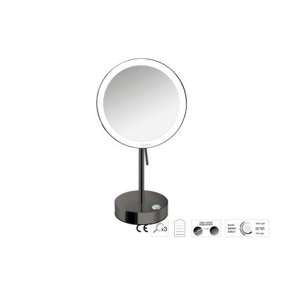 Επικαθήμενος Μεγεθυντικός Καθρέπτης x3 με LED με μπαταρίες Ø20xD12xΗ36.5cm PVD Gun Metal Polished Sanco LED Cosmetic mirrors MRLED-903-PVD-05PL
