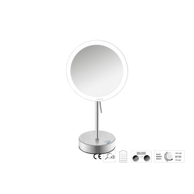 Επικαθήμενος Μεγεθυντικός Καθρέπτης x3 με LED με μπαταρίες Ø20xD12xΗ36.5cm PVD Nickel Steel Sanco LED Cosmetic mirrors MRLED-903-PVD-11BR