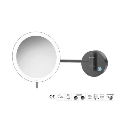 Επιτοίχιος Μεγεθυντικός Καθρέπτης x3 με LED (Φόρτιση με USB) Ø20xD33.5cm Graphite Dark Sanco LED Cosmetic mirrors MRLED-905-122