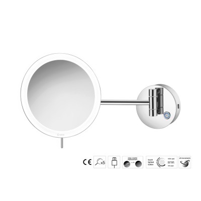 Επιτοίχιος Μεγεθυντικός Καθρέπτης x3 με LED (Φόρτιση με USB) Ø20xD33.5cm Chrome Sanco LED Cosmetic mirrors MRLED-905-A03