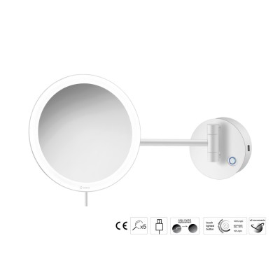 Επιτοίχιος Μεγεθυντικός Καθρέπτης x3 με LED (Φόρτιση με USB) Ø20xD33.5cm White Mat Sanco LED Cosmetic mirrors MRLED-905-M101