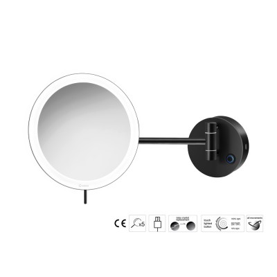 Επιτοίχιος Μεγεθυντικός Καθρέπτης x3 με LED (Φόρτιση με USB) Ø20xD33.5cm Black Mat Sanco LED Cosmetic mirrors MRLED-905-M116