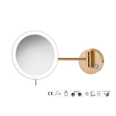 Επιτοίχιος Μεγεθυντικός Καθρέπτης x3 με LED (Φόρτιση με USB) Ø20xD33.5cm PVD Warm Bronze Brushed Sanco LED Cosmetic mirrors MRLED-905-PVD-01BR