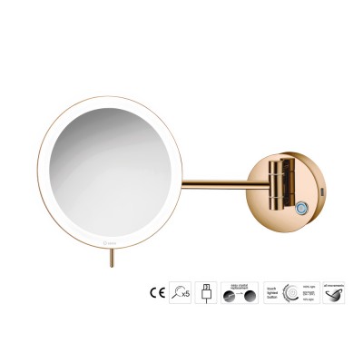 Επιτοίχιος Μεγεθυντικός Καθρέπτης x3 με LED (Φόρτιση με USB) Ø20xD33.5cm PVD Warm Bronze Polished Sanco LED Cosmetic mirrors MRLED-905-PVD-01PL