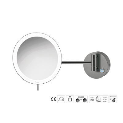 Επιτοίχιος Μεγεθυντικός Καθρέπτης x3 με LED (Φόρτιση με USB) Ø20xD33.5cm PVD Gun Metal Brushed Sanco LED Cosmetic mirrors MRLED-905-PVD-05BR