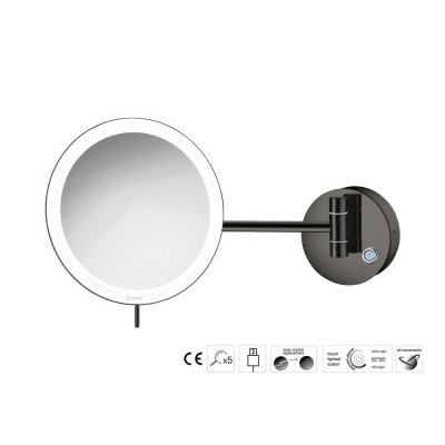 Επιτοίχιος Μεγεθυντικός Καθρέπτης x3 με LED (Φόρτιση με USB) Ø20xD33.5cm PVD Gun Metal Polished Sanco LED Cosmetic mirrors MRLED-905-PVD-05PL