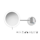 Επιτοίχιος Μεγεθυντικός Καθρέπτης x3 με LED (Φόρτιση με USB) Ø20xD33.5cm PVD Nickel Steel Sanco LED Cosmetic mirrors MRLED-905-PVD-11BR