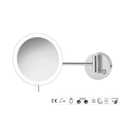 Επιτοίχιος Μεγεθυντικός Καθρέπτης x3 με LED (Φόρτιση με USB) Ø20xD33.5cm PVD Nickel Steel Sanco LED Cosmetic mirrors MRLED-905-PVD-11BR