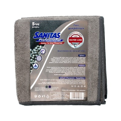 Πανί Μικροϊνών Επαγγελματικό Με Ιόντα Αργύρου Αντιβακτηριακό 37x37mm Γκρι 5Τεμάχια Sanitas Professional 8571044118