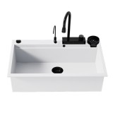 Νεροχύτης Πολλαπλών Χρήσεων Sanitec Quartz Multi Ultra Granite 850 1B 79x50cm σε χρώμα 30.BIANCO με Αξεσουάρ σε Μαύρο Ματ