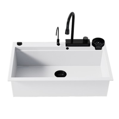 Νεροχύτης Πολλαπλών Χρήσεων Sanitec Quartz Multi Ultra Granite 850 1B 79x50cm σε χρώμα 30.BIANCO με Αξεσουάρ σε Μαύρο Ματ