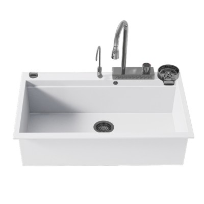 Νεροχύτης Πολλαπλών Χρήσεων Sanitec Quartz Multi Ultra Granite 850 1B 79x50cm σε χρώμα 30.BIANCO με Αξεσουάρ σε Χρώμιο