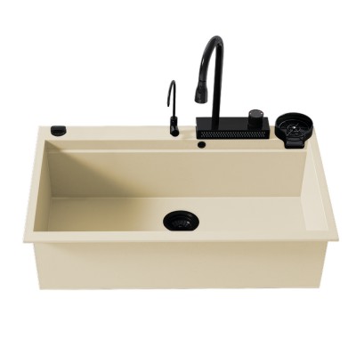 Νεροχύτης Πολλαπλών Χρήσεων Sanitec Quartz Multi Ultra Granite 850 1B 79x50cm σε χρώμα 31.OCRA με Αξεσουάρ σε Μαύρο Ματ