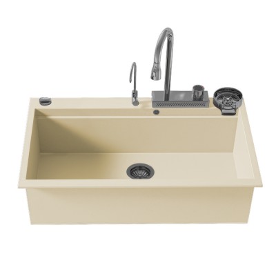 Νεροχύτης Πολλαπλών Χρήσεων Sanitec Quartz Multi Ultra Granite 850 1B 79x50cm σε χρώμα 31.OCRA με Αξεσουάρ σε Χρώμιο