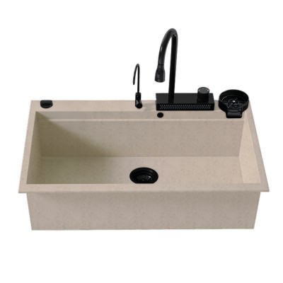 Νεροχύτης Πολλαπλών Χρήσεων Sanitec Quartz Multi Ultra Granite 850 1B 79x50cm σε χρώμα 32.SABBIA με Αξεσουάρ σε Μαύρο Ματ