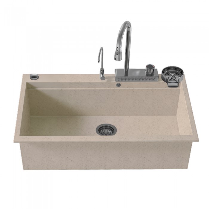 Νεροχύτης Πολλαπλών Χρήσεων Sanitec Quartz Multi Ultra Granite 850 1B 79x50cm σε χρώμα 32.SABBIA με Αξεσουάρ σε Χρώμιο