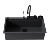 Νεροχύτης Πολλαπλών Χρήσεων Sanitec Quartz Multi Ultra Granite 850 1B 79x50cm σε χρώμα 33.NERO με Αξεσουάρ σε Μαύρο Ματ