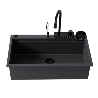 Νεροχύτης Πολλαπλών Χρήσεων Sanitec Quartz Multi Ultra Granite 850 1B 79x50cm σε χρώμα 33.NERO με Αξεσουάρ σε Μαύρο Ματ