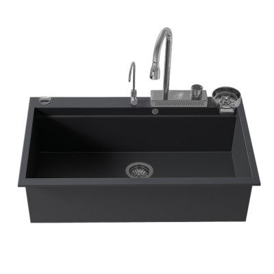 Νεροχύτης Πολλαπλών Χρήσεων Sanitec Quartz Multi Ultra Granite 850 1B 79x50cm σε χρώμα 33.NERO με Αξεσουάρ σε Χρώμιο