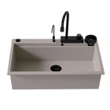 Νεροχύτης Πολλαπλών Χρήσεων Sanitec Quartz Multi Ultra Granite 850 1B 79x50cm σε χρώμα 34.SIENNA με Αξεσουάρ σε Μαύρο Ματ