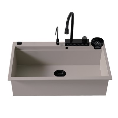 Νεροχύτης Πολλαπλών Χρήσεων Sanitec Quartz Multi Ultra Granite 850 1B 79x50cm σε χρώμα 34.SIENNA με Αξεσουάρ σε Μαύρο Ματ