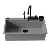 Νεροχύτης Πολλαπλών Χρήσεων Sanitec Quartz Multi Ultra Granite 850 1B 79x50cm σε χρώμα 35.PIETRA με Αξεσουάρ σε Μαύρο Ματ