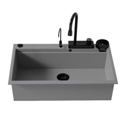 Νεροχύτης Πολλαπλών Χρήσεων Sanitec Quartz Multi Ultra Granite 850 1B 79x50cm σε χρώμα 35.PIETRA με Αξεσουάρ σε Μαύρο Ματ