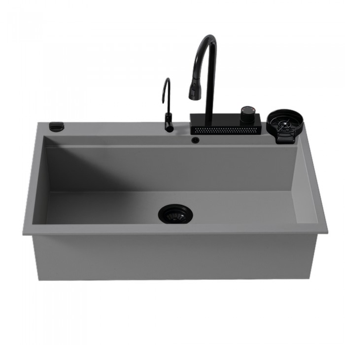 Νεροχύτης Πολλαπλών Χρήσεων Sanitec Quartz Multi Ultra Granite 850 1B 79x50cm σε χρώμα 35.PIETRA με Αξεσουάρ σε Μαύρο Ματ