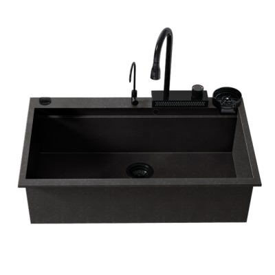 Νεροχύτης Πολλαπλών Χρήσεων Sanitec Quartz Multi Ultra Granite 850 1B 79x50cm σε χρώμα 36.GRAFITE με Αξεσουάρ σε Μαύρο Ματ