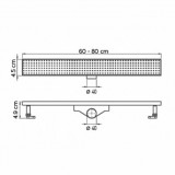 Σιφώνι Δαπέδου 80cm Tema Κανάλι Ντουζ με Ρυθμιζόμενο Ύψος και Μόνωση Σώμα PVC Black Matt Με αναστρεφόμενη σχάρα Inox 93738-1N