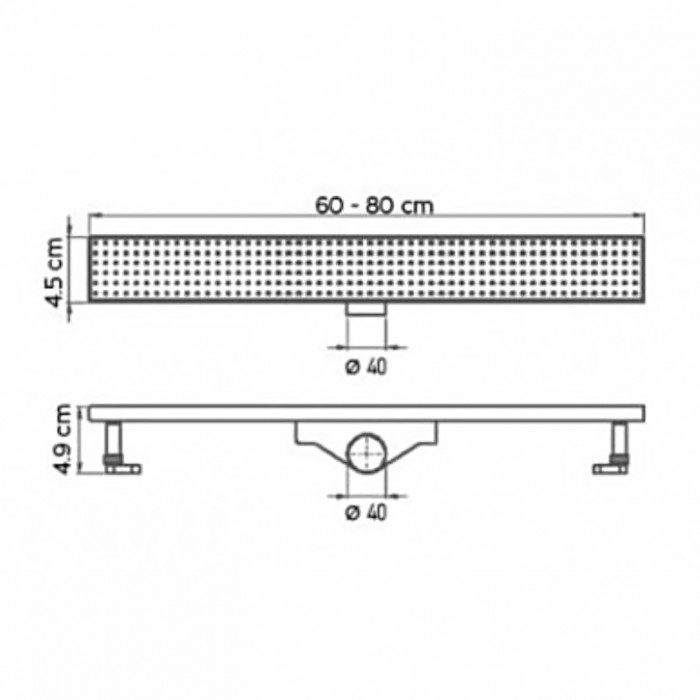 Σιφώνι Δαπέδου 80cm Tema Κανάλι Ντουζ με Ρυθμιζόμενο Ύψος και Μόνωση Σώμα PVC Black Matt Με αναστρεφόμενη σχάρα Inox 93738-1N