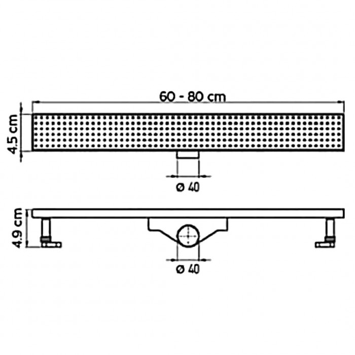 Κανάλι Ντουζiέρας Σιφών Tema 83734N 40cm Ανοξείδωτο με Αναστρεφόμενη Σχάρα Μαύρο