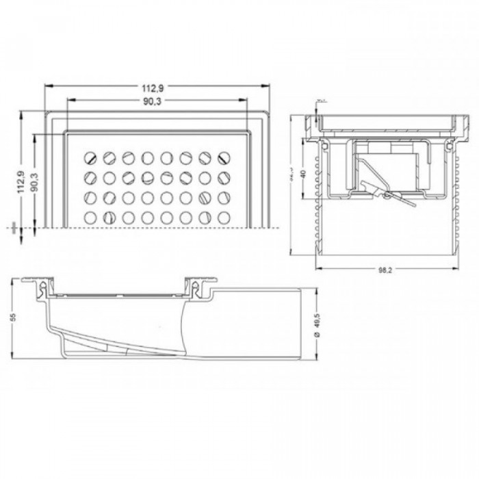 Σχάρα Ντους Ανοξείδωτη Δαπέδου 15x15cm Inox 93515 για Eπικάλυψη με Πλακάκι