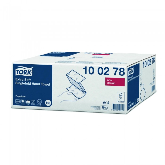 Χειροπετσέτα Λευκή 2φυλλη V-Fold (Zig Zag) 23x22,6cm 15x200τεμ Tork Extra Soft Singlefold 100278