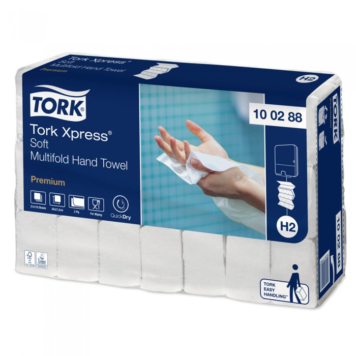 Χειροπετσέτα Λευκή 2φυλλη W-Fold 34x21,2cm 21x110τεμ Tork Xpress® Soft 100288