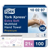 Χειροπετσέτα Λευκή 2φυλλη W-Fold 34x21,2cm 21x100τεμ Tork Xpress® Extra Soft 100297