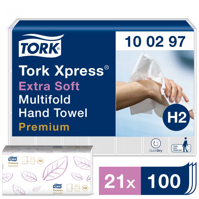 Χειροπετσέτα Λευκή 2φυλλη W-Fold 34x21,2cm 21x100τεμ Tork Xpress® Extra Soft 100297