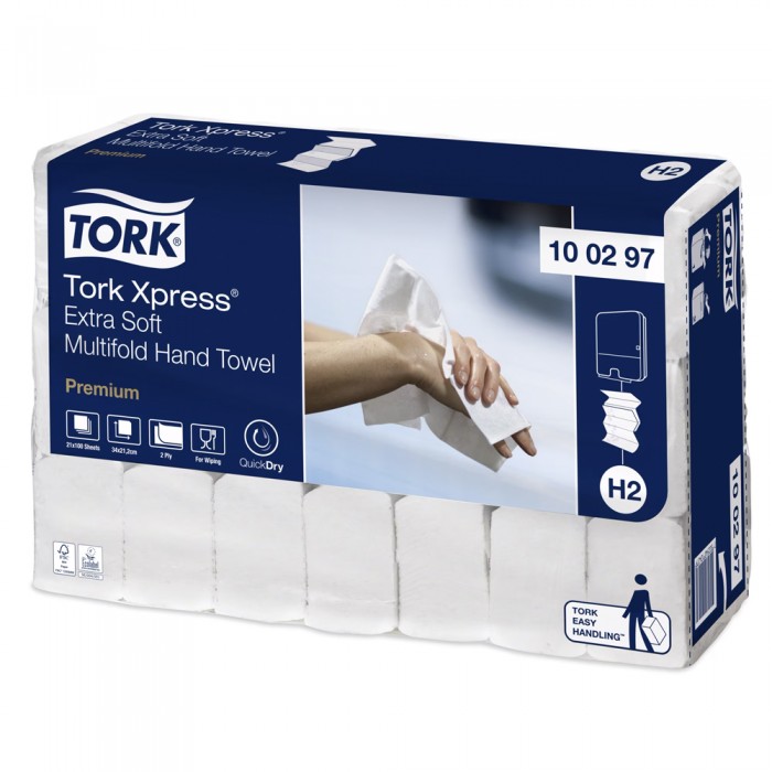 Χειροπετσέτα Λευκή 2φυλλη W-Fold 34x21,2cm 21x100τεμ Tork Xpress® Extra Soft 100297