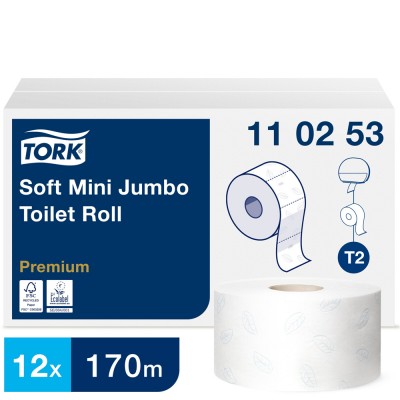Ρολό Υγείας Λευκό 2φυλλο 170m 12 ρολά Tork Soft Mini Jumbo Premium 110253