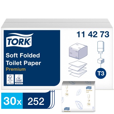 Χαρτί Υγείας Σε Φύλλα Λευκό 2φυλλο 30x252 τεμ. Tork Soft 114273