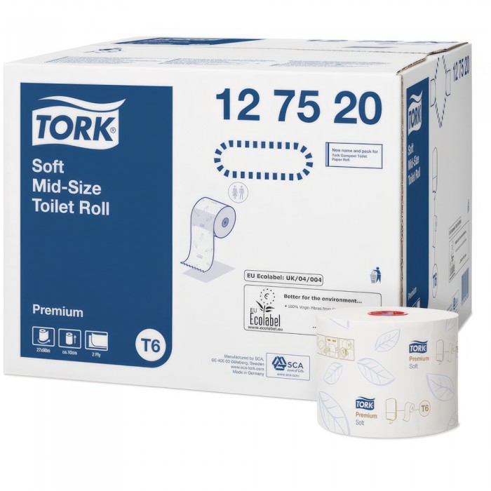 Ρολό Υγείας Λευκό 2φυλλο 90m 27 Ρολά Tork Soft Mid-size 127520