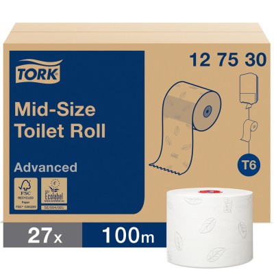 Ρολό Υγείας Λευκό 2φυλλο 100m 27 Ρολά Tork Mid-size 127530