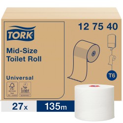 Ρολό Υγείας Λευκό 1φυλλο 135m 27 Ρολά Tork Mid-size 127540