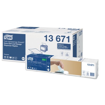 Χαρτοπετσέτα Συσκευής Λευκή 2φυλλη 21,6x21,3cm 40x100τεμ Tork Xpressnap Snack® Extra Soft 13671