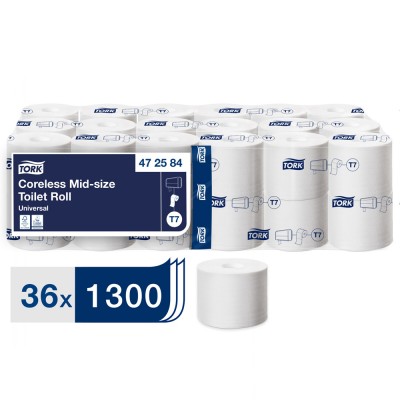 Ρολό Υγείας Χωρίς Μαδρέν Λευκό 1φυλλο 162,5m 36 Ρολά Tork Coreless Mid-size 472584